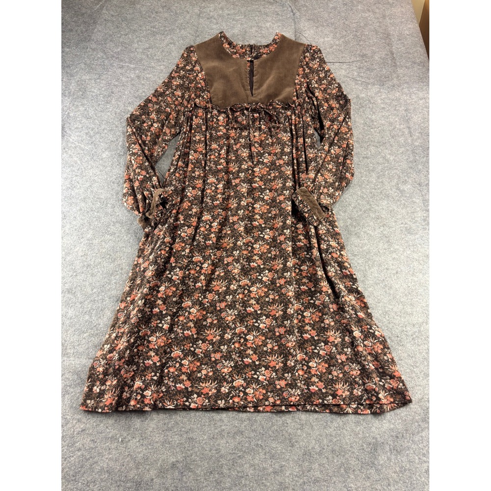 VTG Women S? Handmade Floral Corduroy Midi Dress Pockets Cottagecore Peasant